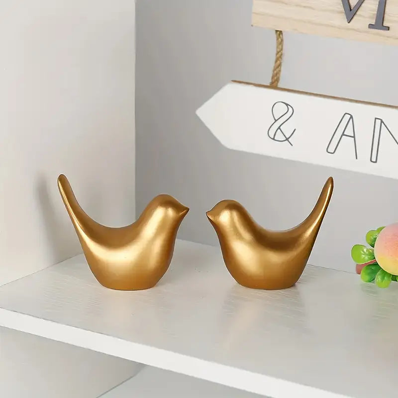 2pcs Golden Bird Couple Figurines (Matte)