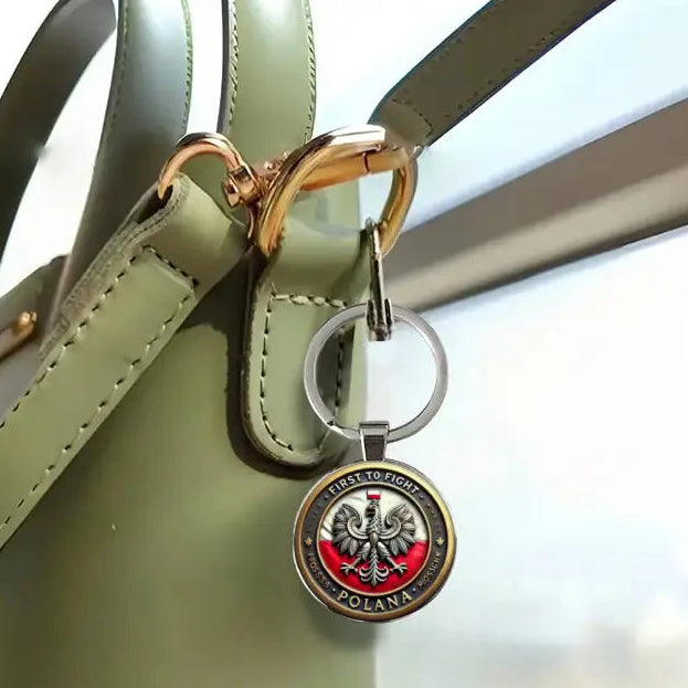 2D Flat, Vintage Polish Eagle Keychain - Red, White & Black Polish Emblem "First to Fight"