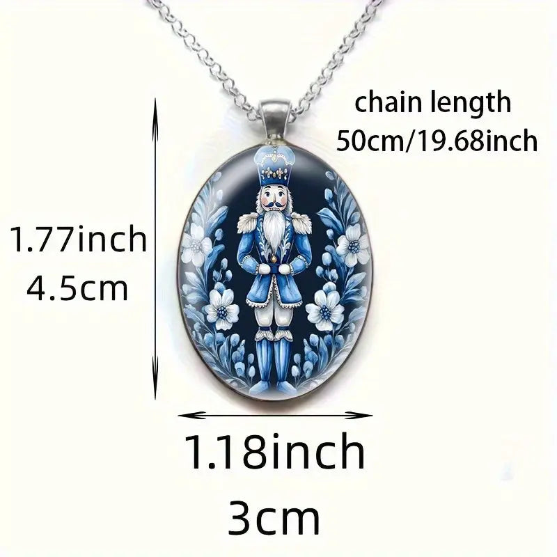 Nutcracker Pendant Necklace - Elegant Oval Zinc Alloy Jewelry with Intricate Floral Design