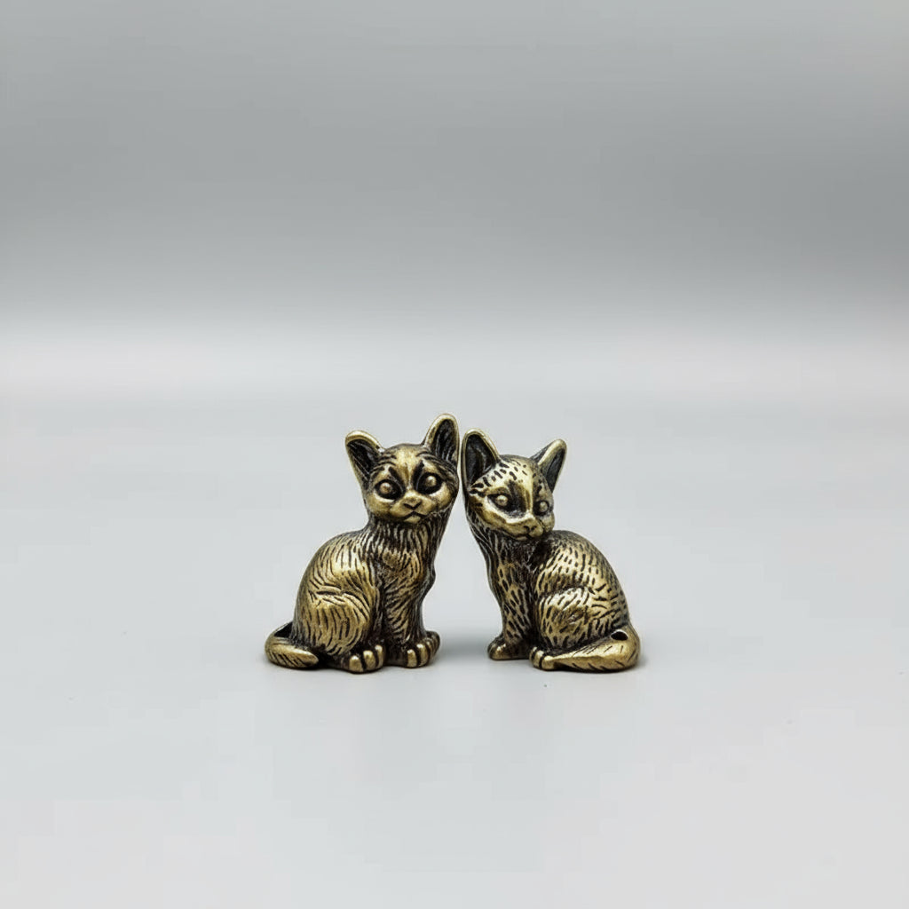 2pcs Vintage Brass Lucky Cat Statues