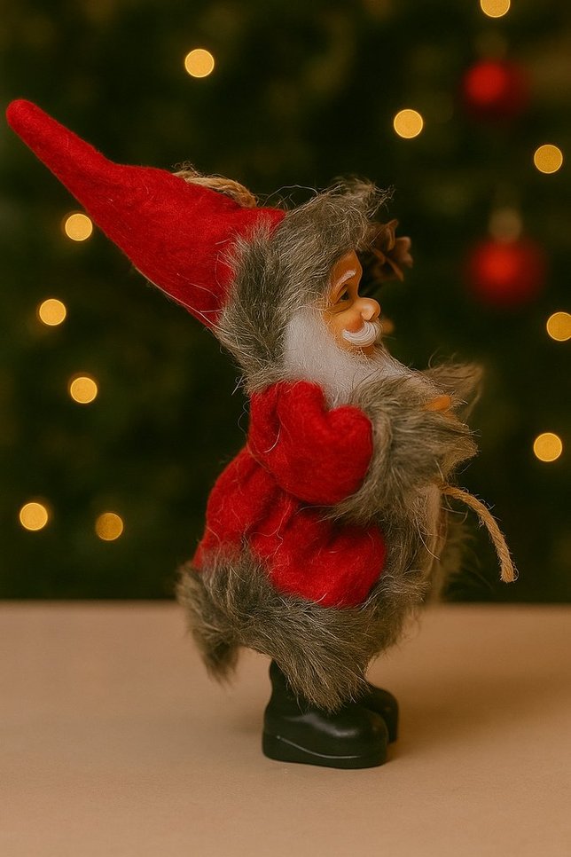 Santa Claus / Father Christmas 7in Ornament with Grey Fur Coat
