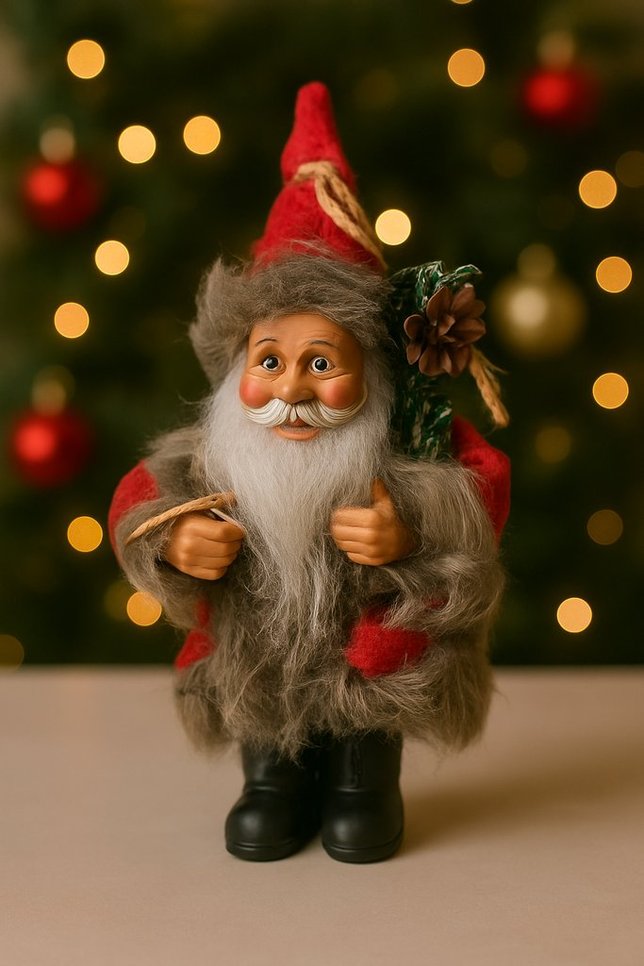 Santa Claus / Father Christmas 7in Ornament with Grey Fur Coat