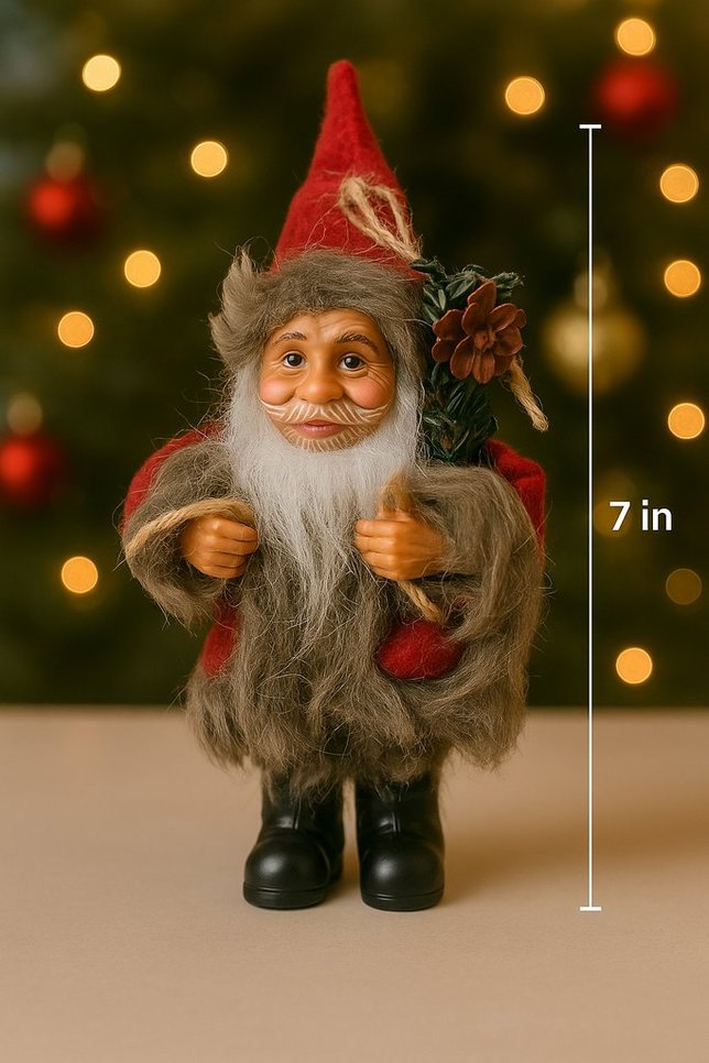 Santa Claus / Father Christmas 7in Ornament with Grey Fur Coat